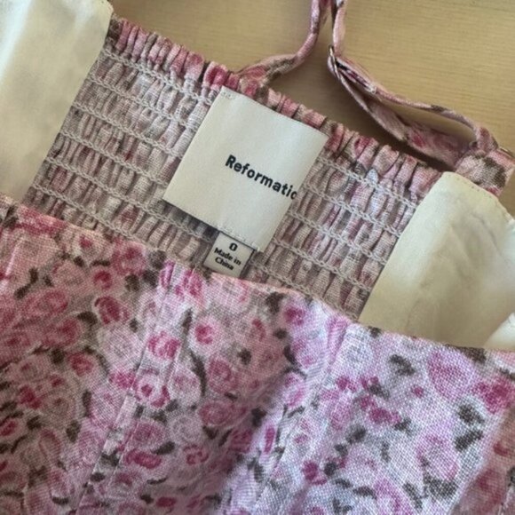 NEW Reformation Hattie Linen Top in Rosin Pink Floral | size 0 - Picture 10 of 12